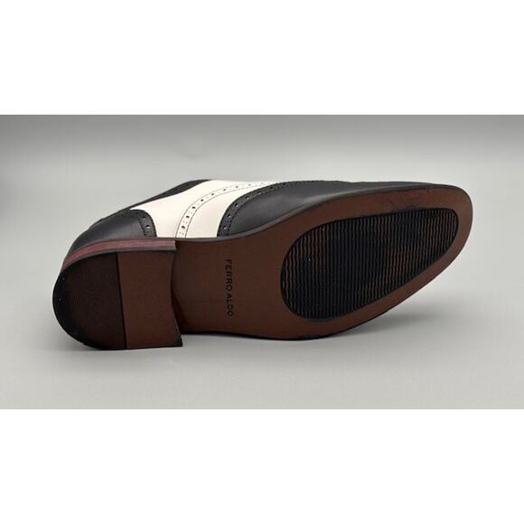 Mens sz. 8 Ferro Aldo Arthur Wingtip Oxford Black White Dress Shoes No Box - Picture 7 of 16